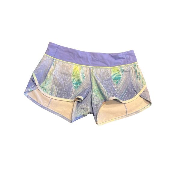 Lululemon woman’s 6 speed up purple green blue running lined shorts - Picture 1 of 4